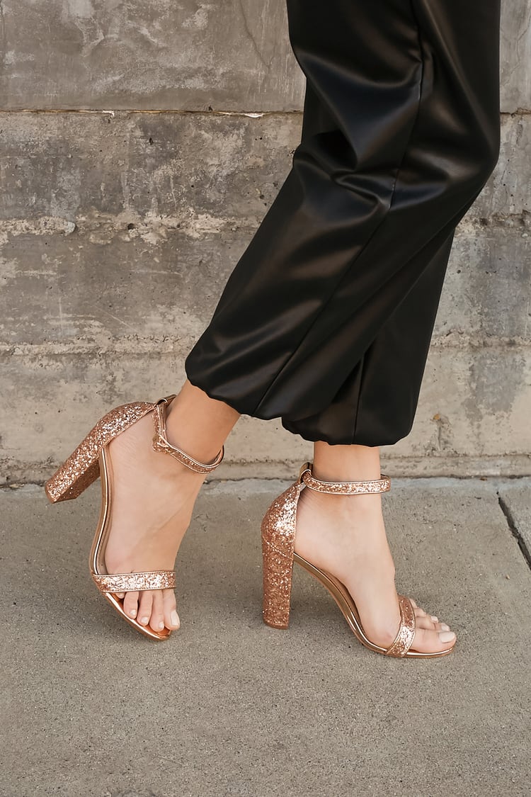 Stunning Glitter Heels - Rose Gold Heels - Ankle Strap Heels - Lulus