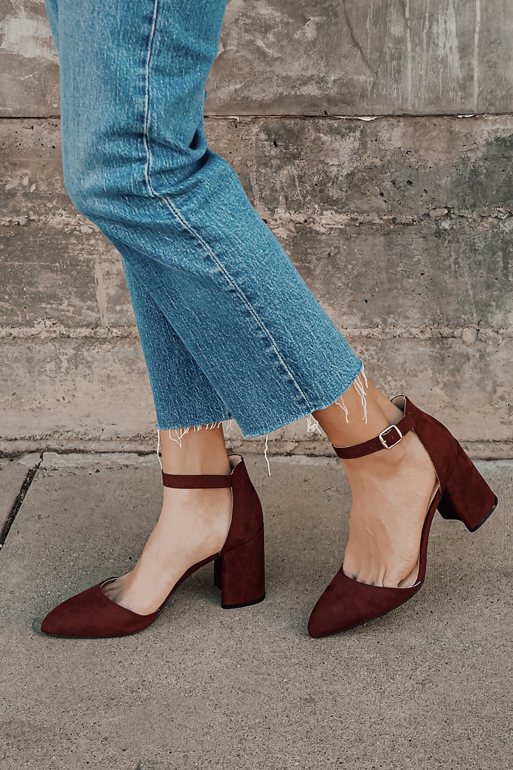 Trendy Burgundy Heels - Ankle Strap Heels - Block Heels - Lulus