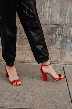 Sexy Red Satin Heels - Ankle Strap Heels - Single Sole Heels - Lulus