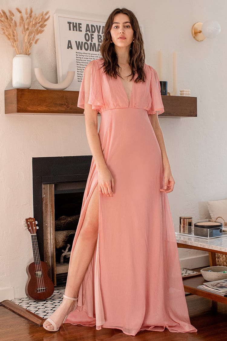 Dusty Pink Maxi Dress - Chiffon Maxi - Slit Sleeve Maxi Dress - Lulus
