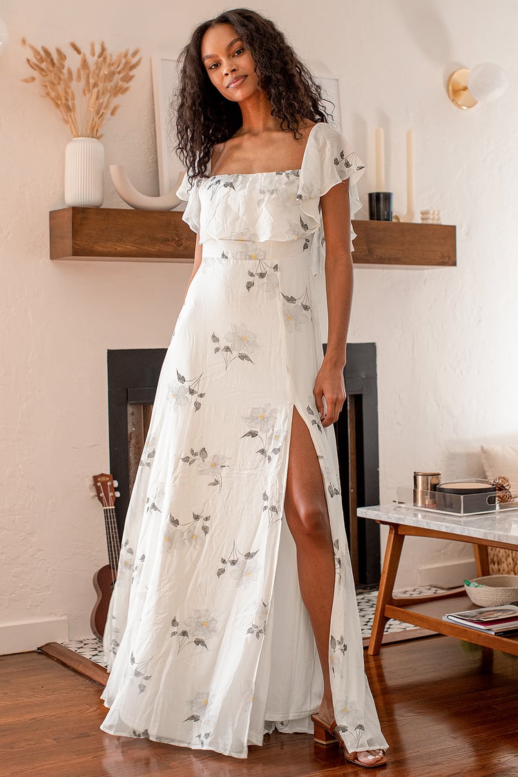 White Maxi Dress - Floral Print Dress - Off-the-Shoulder Dress - Lulus
