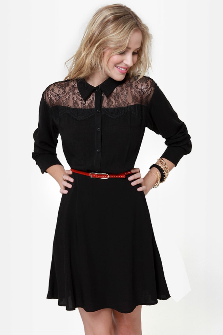 Cute Black Dress - Shirt Dress - Long Sleeve Dress - $49.00 - Lulus