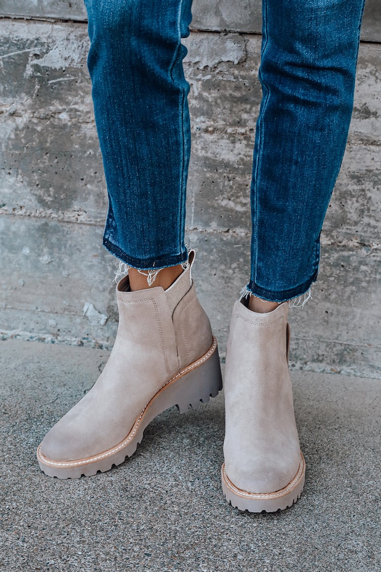 Dolce Vita Huey Almond Suede - Wedge Ankle Boots - Leather Boots - Lulus