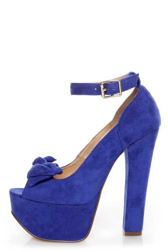 Luichiny Van Essa Cobalt Blue Knotty Bow Peep Toe Platform Heels - $87. ...