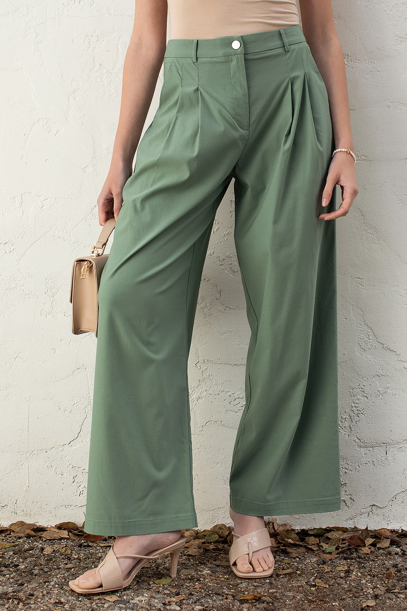 Sage Green Pants - High Waisted Trousers - Wide-Leg Pants - Lulus