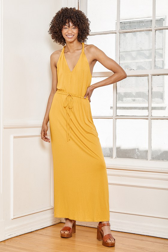 Yellow spaghetti strap maxi 2024 dress