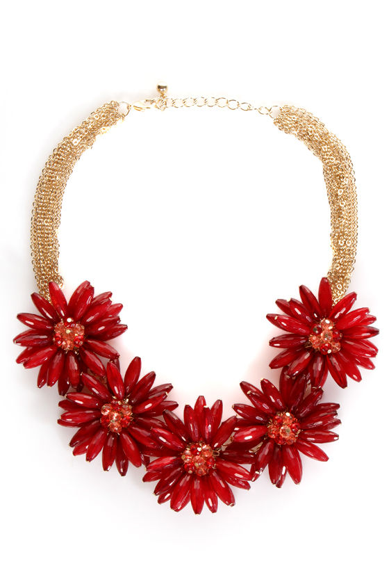 Pretty Red Necklace - Flower Necklace - Statement Necklace - $23.00 - Lulus