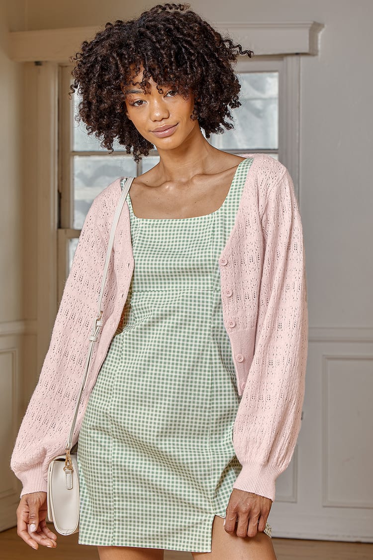 Haptics Pretty In Pink Button Down Pointelle Knit Cardigan