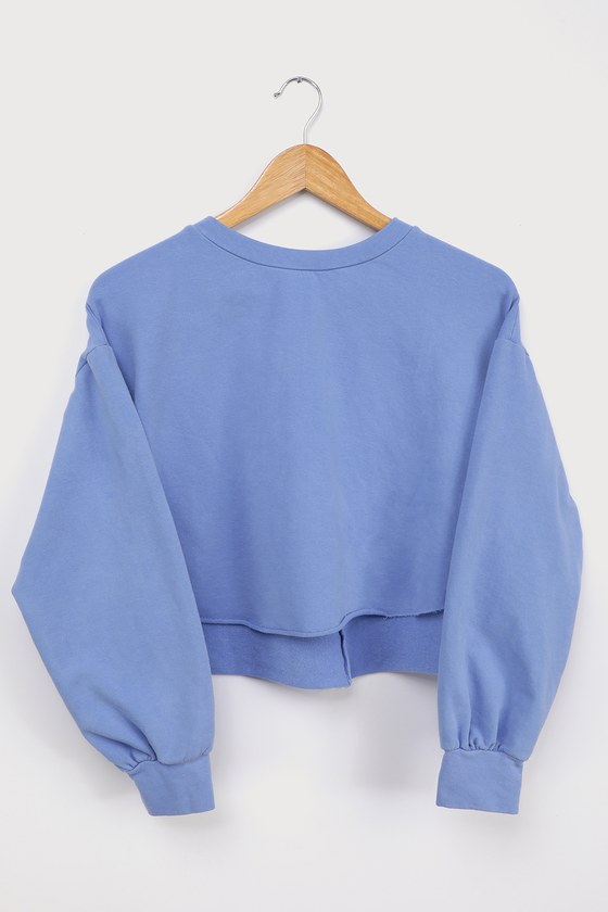 Blue Crewneck Sweater - Blue Crop Sweater - Slouchy Top