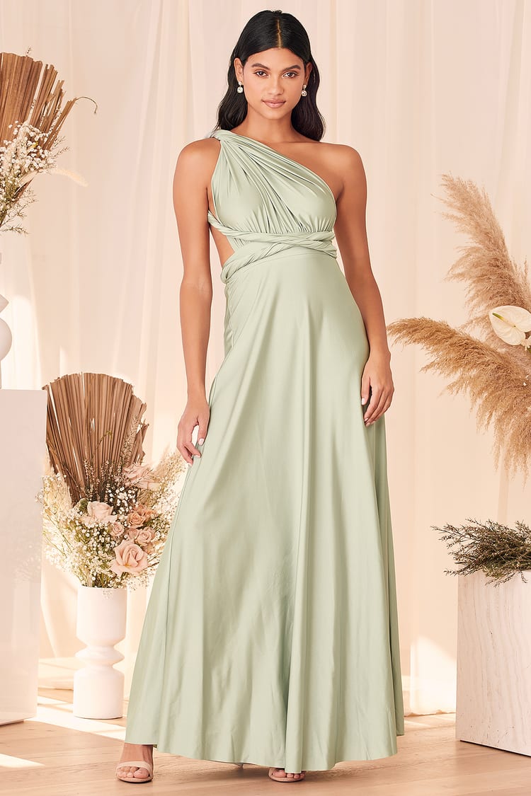 Sage Green Maxi Dress - Convertible Dress - Satin Dress - Lulus