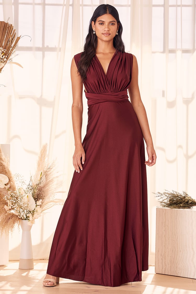 Burgundy Maxi Dress - Convertible Maxi Dress - Satin Dress - Lulus