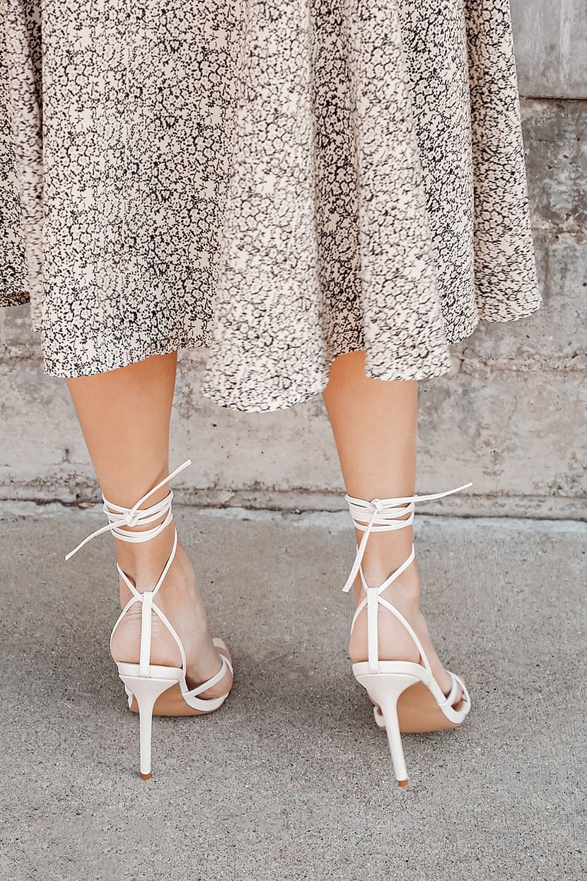 Off White Heel Sandals - Faux Leather Heels - Lace-Up High Heels - Lulus