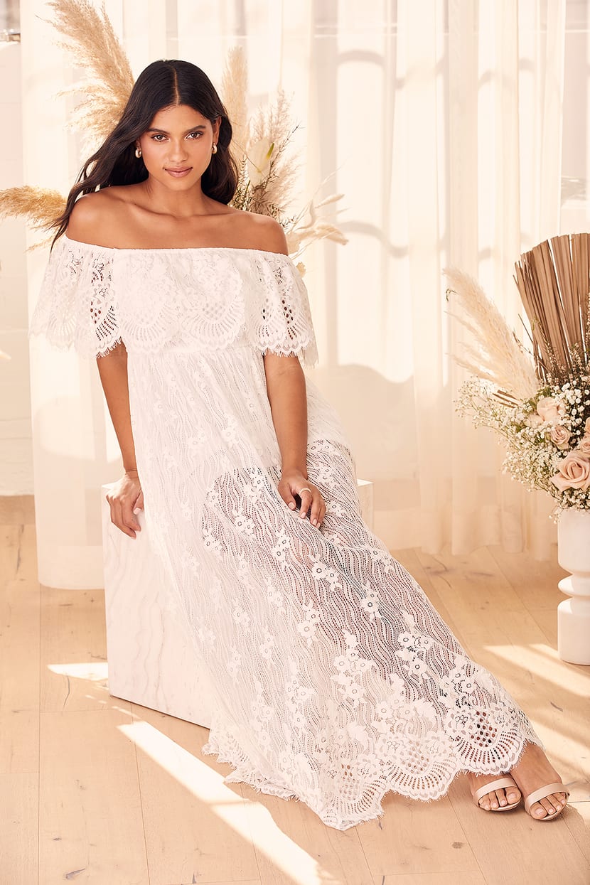 White Maxi Dress - Off-the-Shoulder Dress - Embroidered Lace Maxi - Lulus
