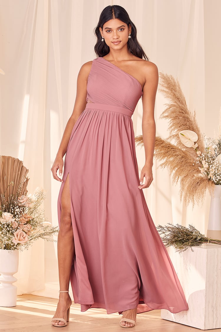 Mauve Pink Maxi Dress - One-Shoulder Dress - Pleated Maxi Dress - Lulus