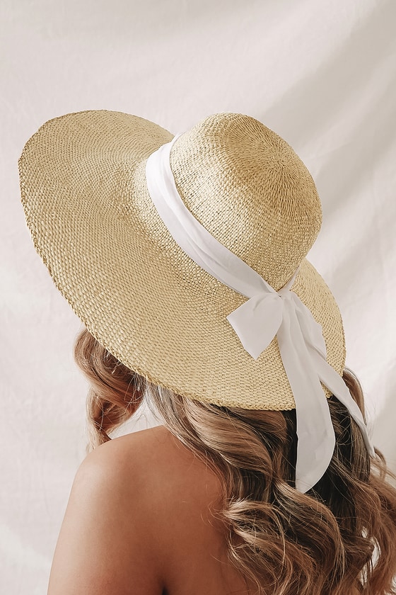 Gaiseeis Women Colorful Big Brim Straw Bow Hat Sun Floppy Wide Brim Hats  Beach Cap Beige 