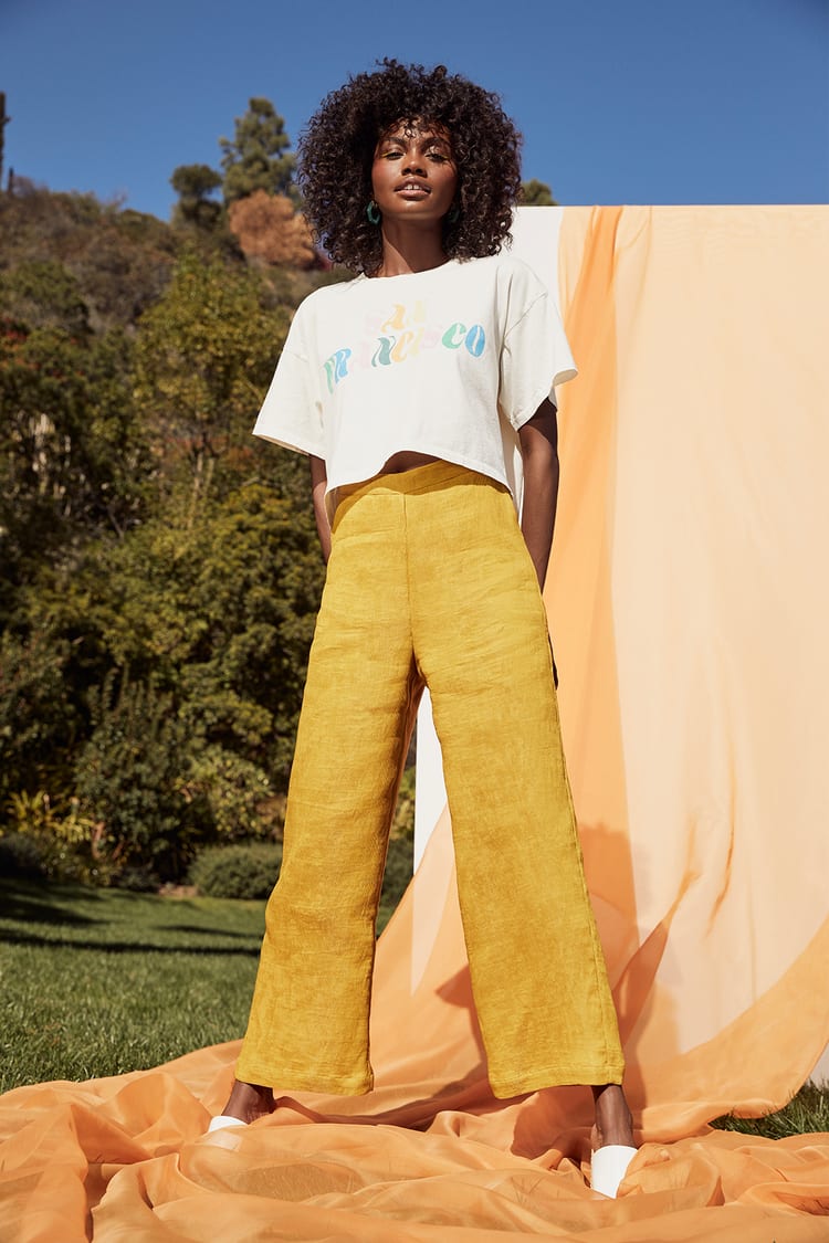 Straight to the Top Mustard Yellow Striped Belted Wide-Leg Pants