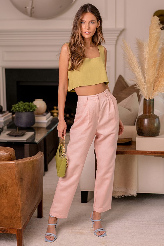 Pink Trousers - Linen Pants - Woven Linen-Blend Pants - Lulus
