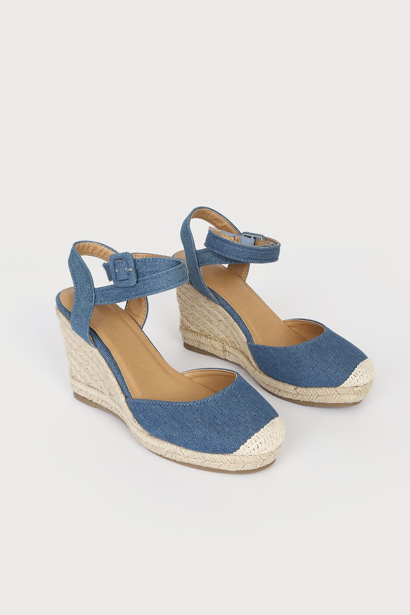 Blue Denim Wedges - Espadrille Wedge Sandals - Wedge High Heels - Lulus