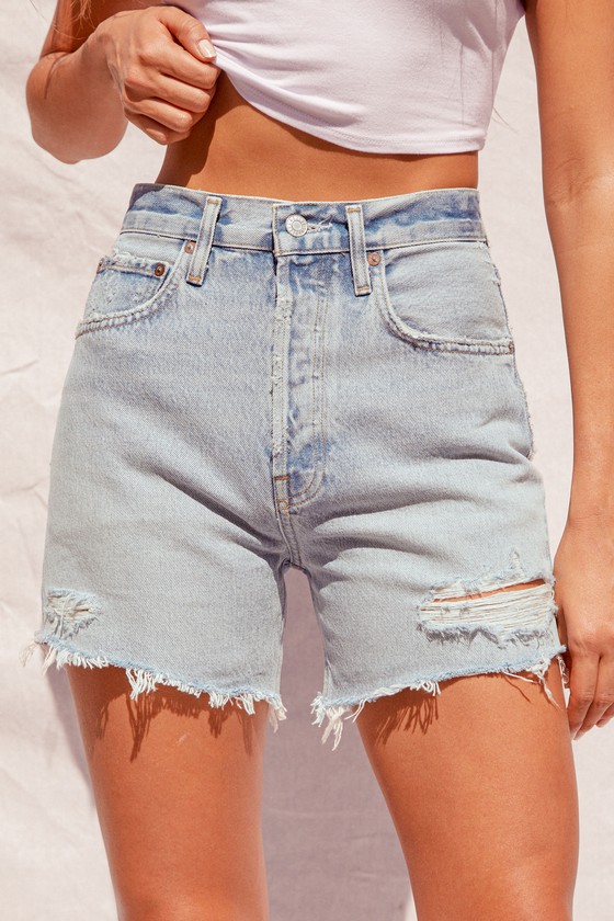 Riley Light Wash Distressed High Rise Cutoff Shorts