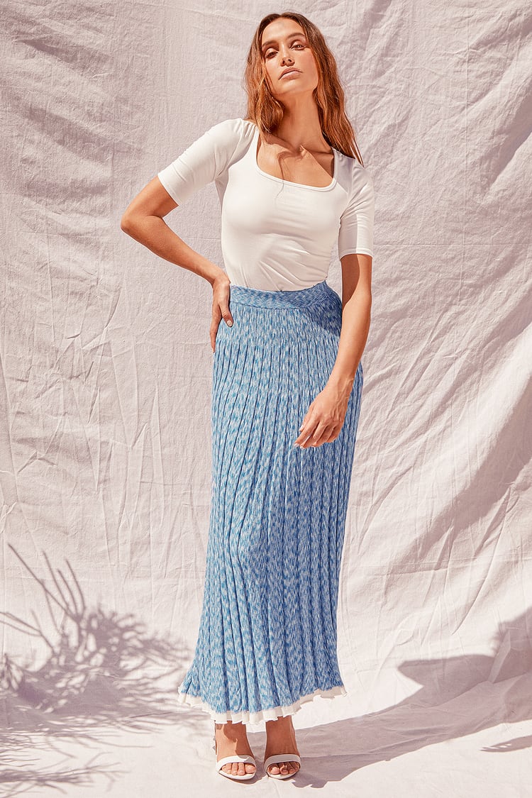 Gold Coast Blue Multi Print Knit Maxi Skirt