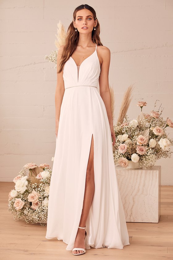 Stunning Maxi Dress - White Maxi Dress - Rhinestone Dress - Lulus