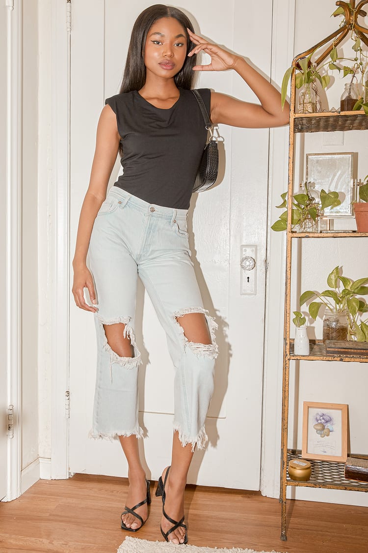 Free People Maggie Jeans - Light Blue Jeans - Distressed Jeans - Lulus