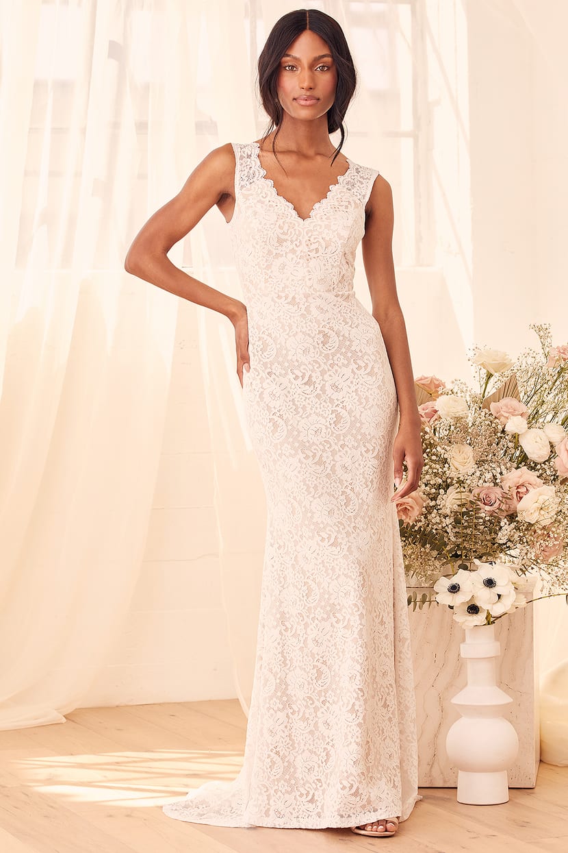 White Lace Dress - Mermaid Maxi Dress - Lace Wedding Dress - Lulus