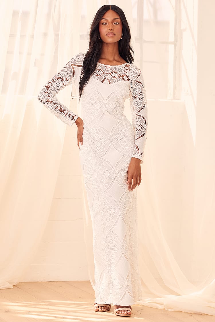 White Crochet Lace Dress - Long Sleeve Dress - Maxi Dress - Lulus