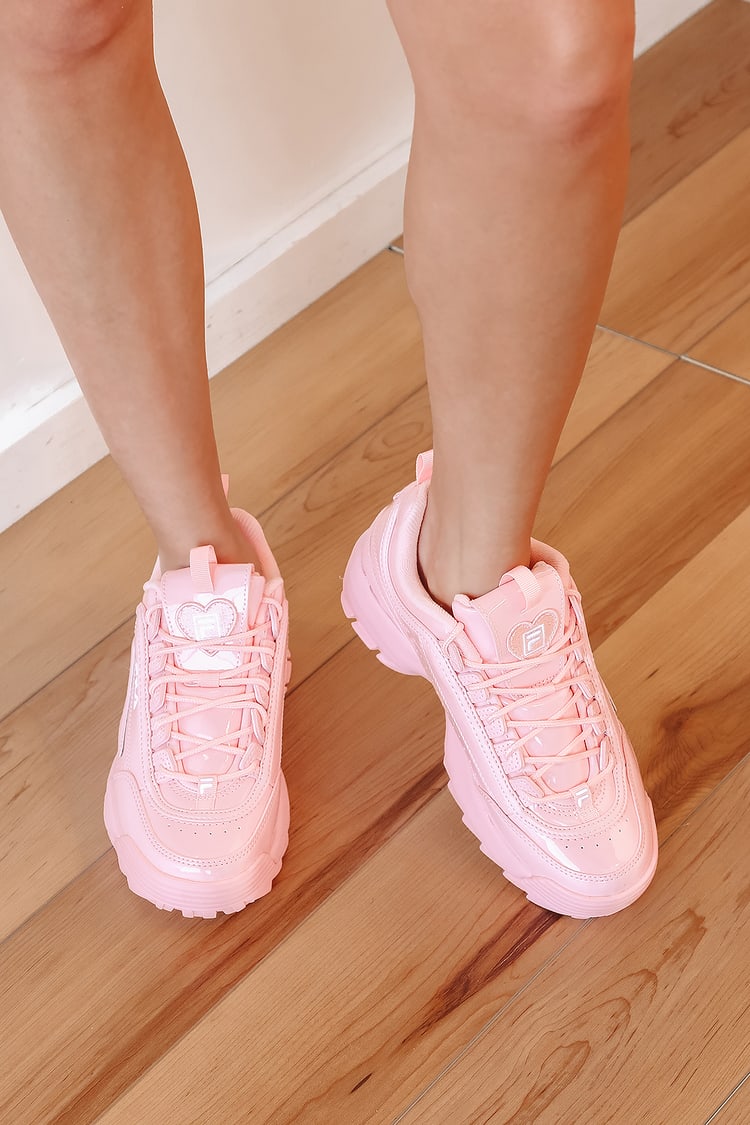 FILA Disruptor II Hearts - Pink Patent Sneakers - Chunky Sneakers - Lulus