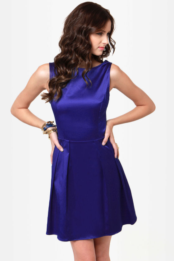 royal blue satin mini dress