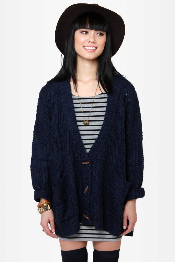 Cute Oversized Sweater - Navy Blue Sweater - Cardigan Sweater - $58.00 -  Lulus