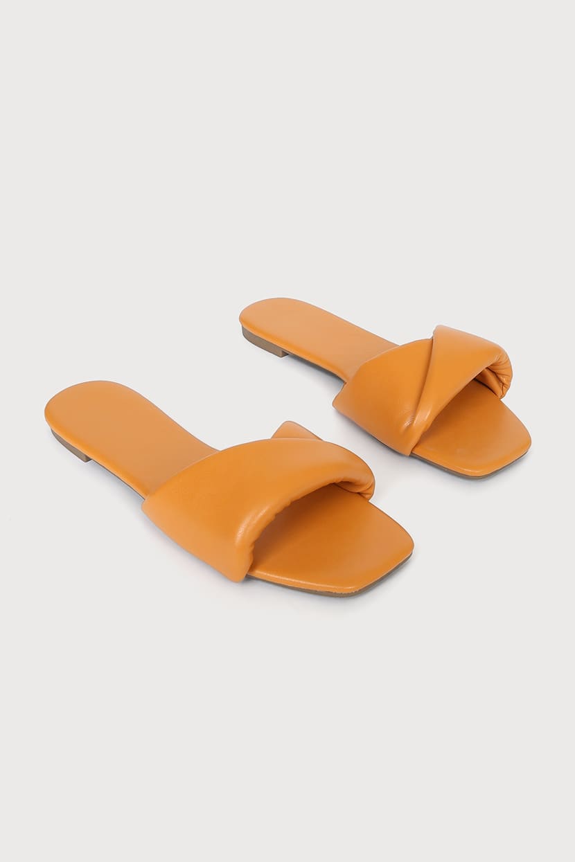 Orange Slide Sandals - Square Toe Sandals - Faux Leather Sandals - Lulus