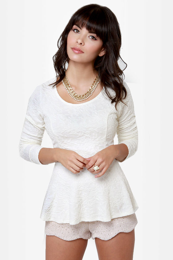 white peplum blouse long sleeve