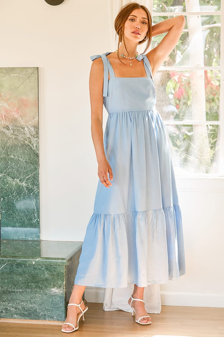 Light Blue Dress - Tie-Strap Maxi Dress - Tiered Dress - Lulus