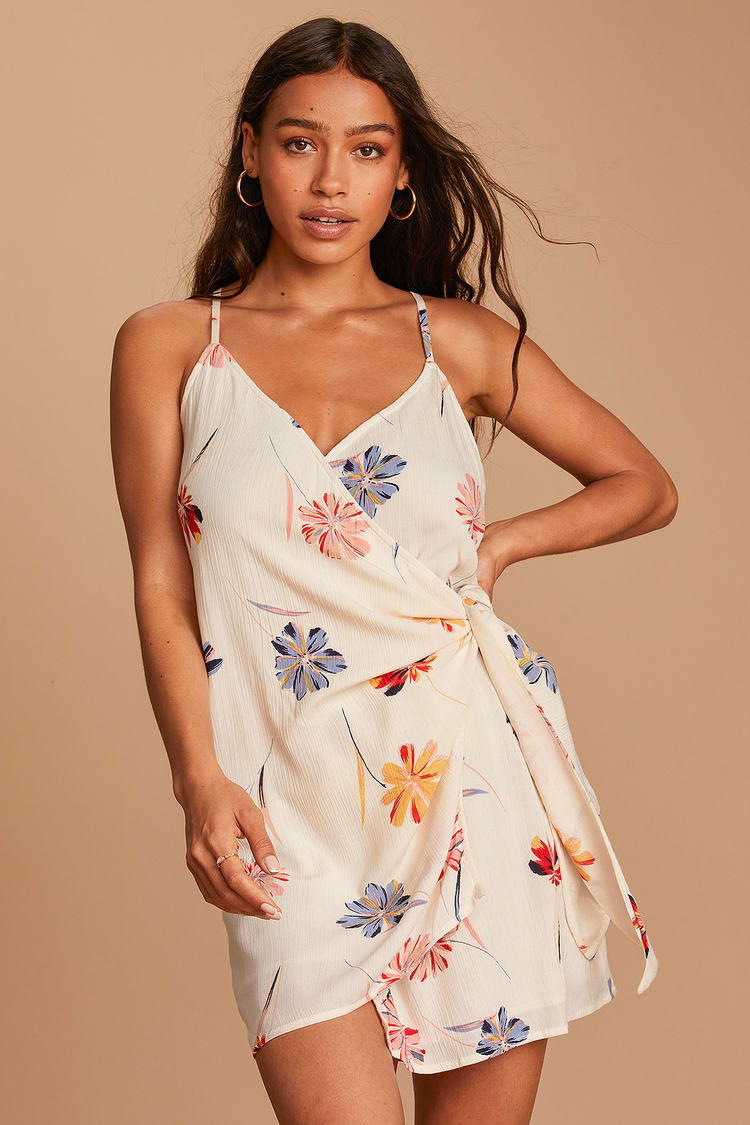 O'Neill Marlo - Cream Mini Dress - Wrap Dress - Floral Print Mini - Lulus