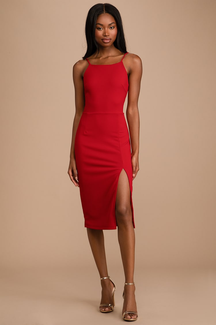 Red Midi Dress - Bodycon Dress - Sleeveless Dress - Party Dress - Lulus