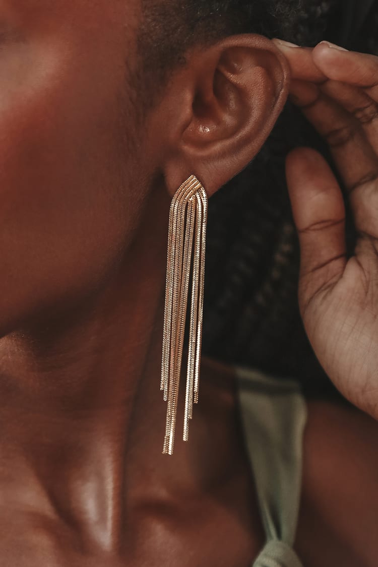Gold Earrings - Fringe Earrings - Drop Earrings - Chain Earrings - Lulus