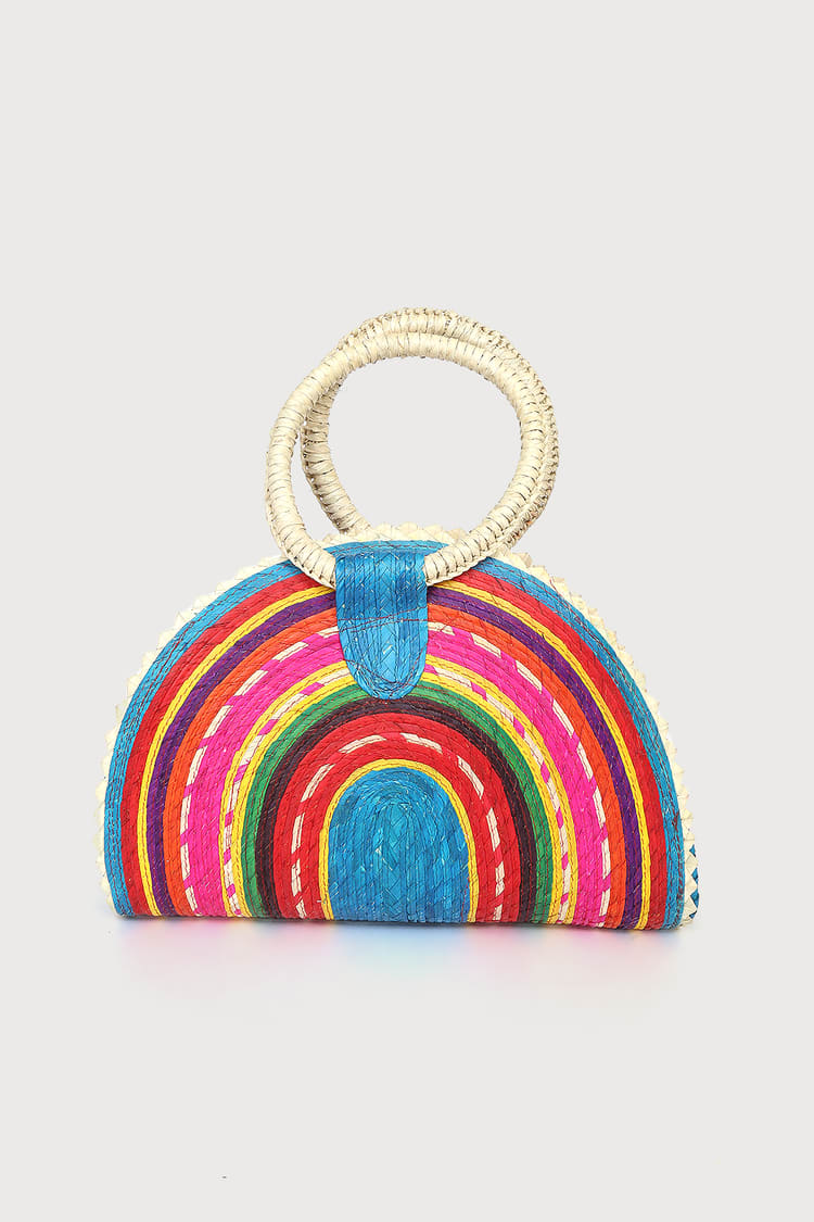 Colorful Woven Tote - Blue Woven Straw Bag - Half Moon Tote Bag - Lulus
