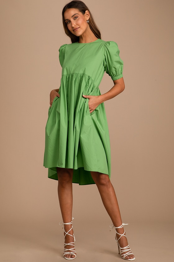 Vero Moda Opulent Green - Puff Sleeve Dress - Cotton Mini Dress - Lulus
