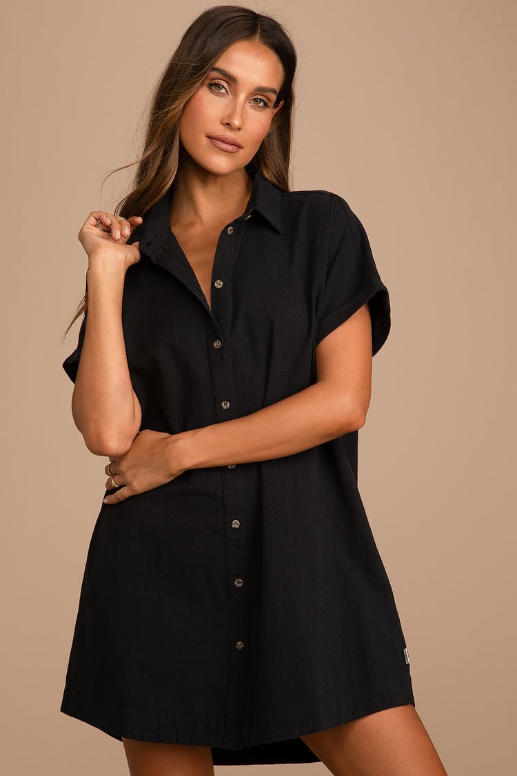 Rhythm Classic Linen Shirt Dress Black - Mini Dress - Shirt Dress - Lulus