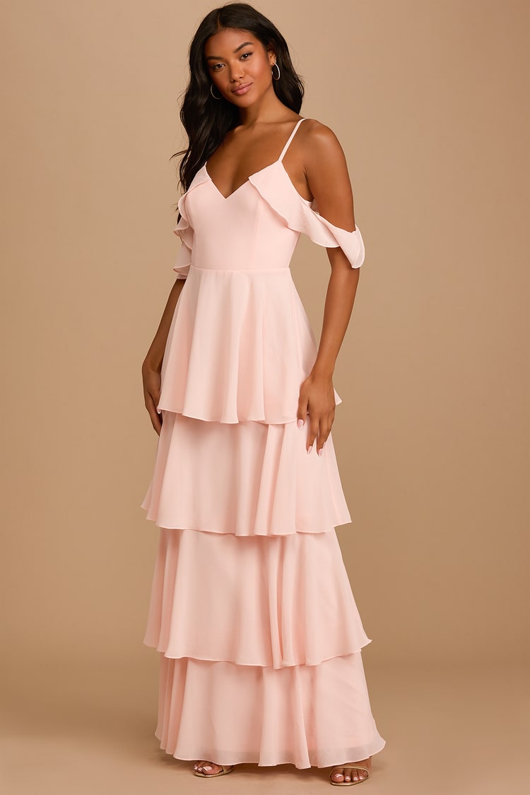 Blush Pink Dress - Tiered Maxi Dress - Ruffled Chiffon Dress - Lulus