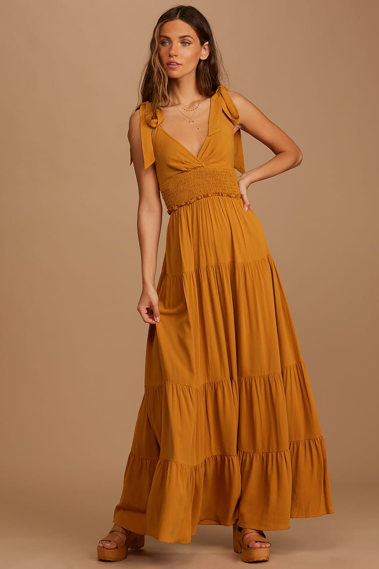 Yellow Maxi Dress - Tie-Strap Dress - Tiered Dress - Smocked Maxi - Lulus