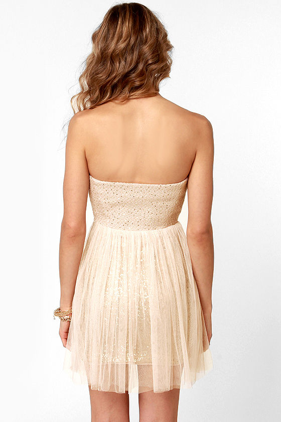 Lovely Strapless Dress - Blush Dress - Sequin Dress - $50.00