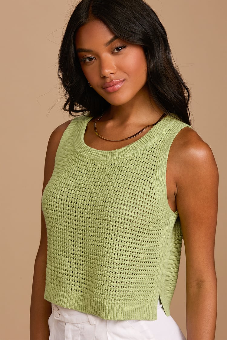 Knit - Lime Green Loose Knit Tank Top - Sweater Tank Top -