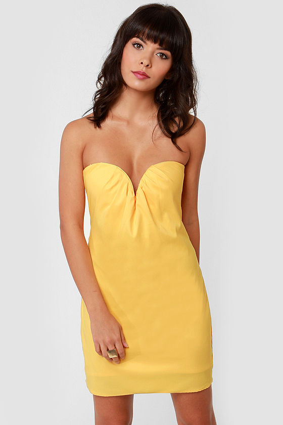 Pretty Yellow Dress Strapless Dress 4600 Lulus
