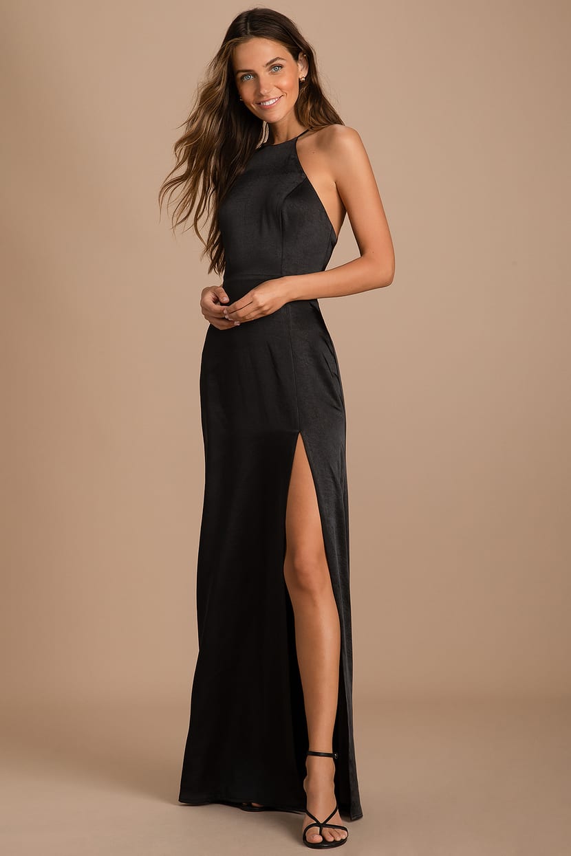 Black Satin Dress - Satin Maxi Dress - Strappy Back Dress - Lulus