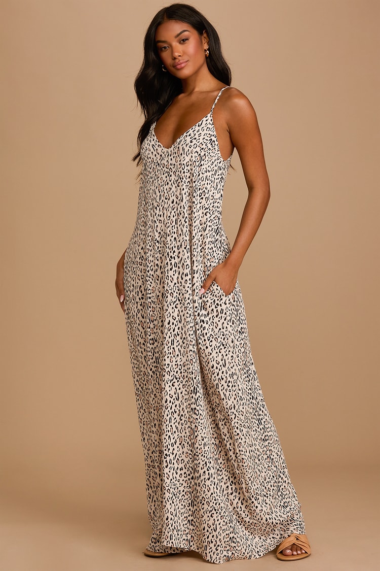 Beige Leopard Print Dress - Loose Maxi Dress - Leopard Sundress - Lulus