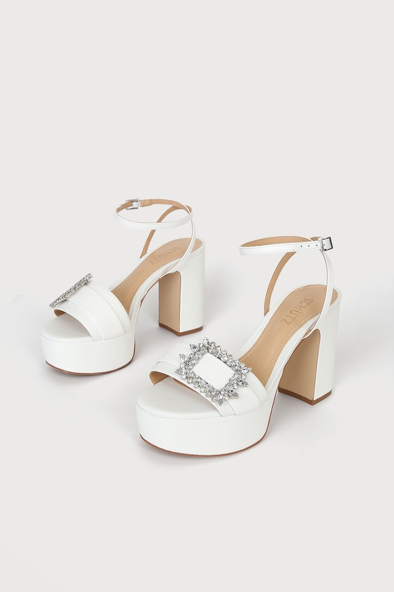 Schutz Nates - Rhinestone Sandals - Wedding Sandals - White Heels - Lulus