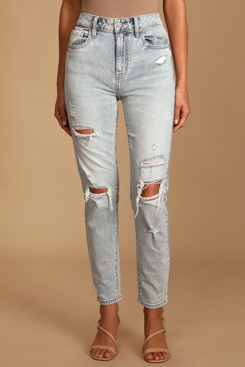 Light Wash Mom Jeans - Ripped High-Waisted Jeans - Denim Jeans - Lulus