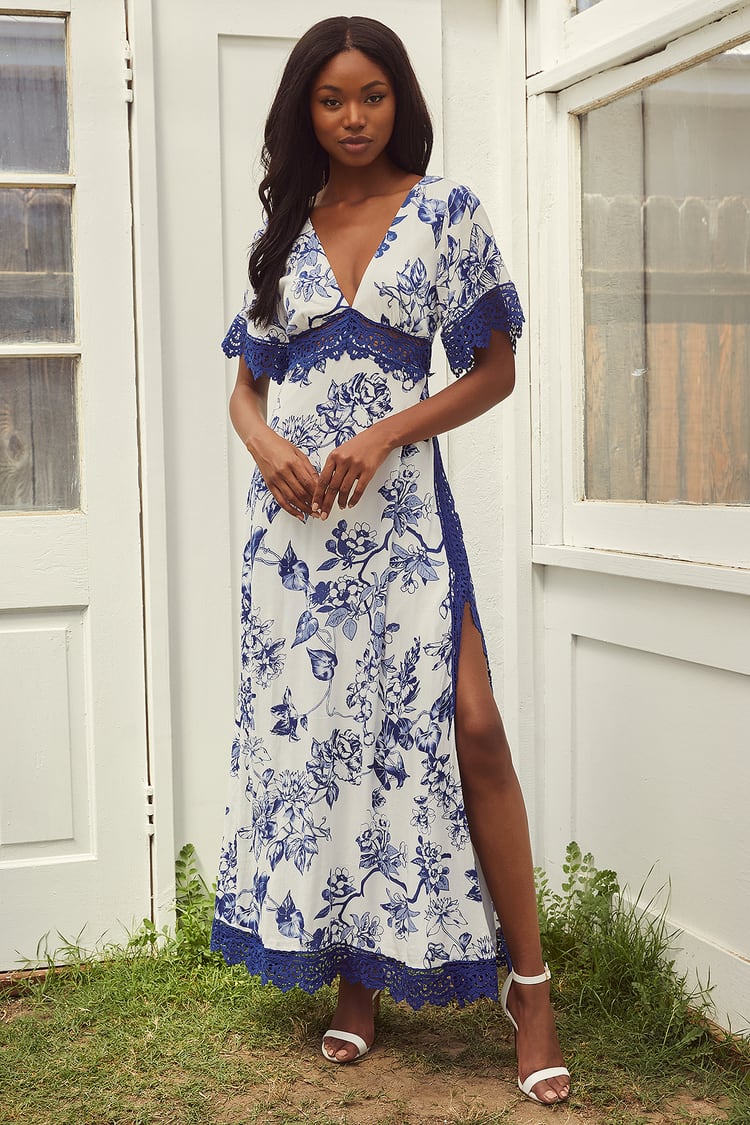 Blue Floral Maxi Dress - Crochet Lace Dress - Lace Maxi Dress - Lulus